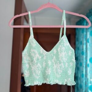 Rue21 Mint Green Floral Smocked Crop Top